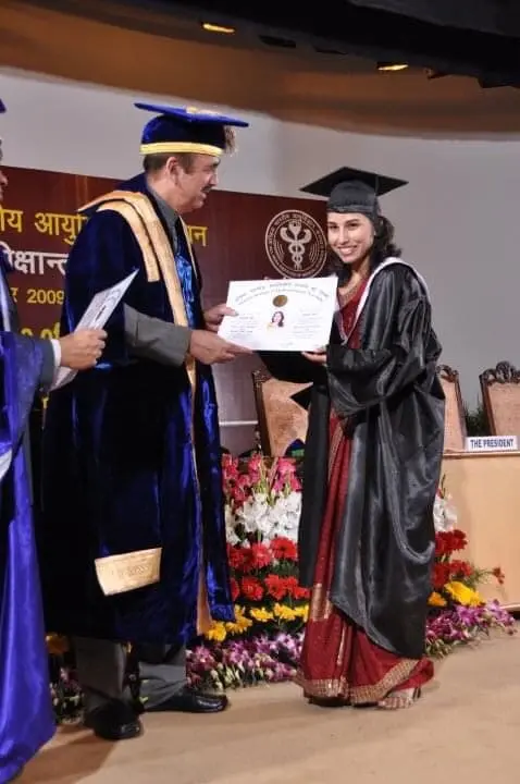 Dr. Aditi Jha receiving MBBS degree at AIIMS New Delhi